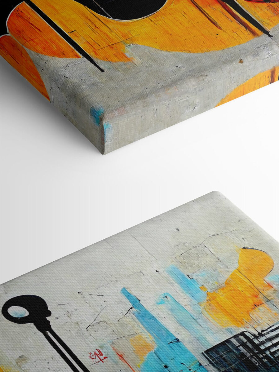 Een schilderij van gitaren en instrumenten Een schilderij van gitaren en instrumenten