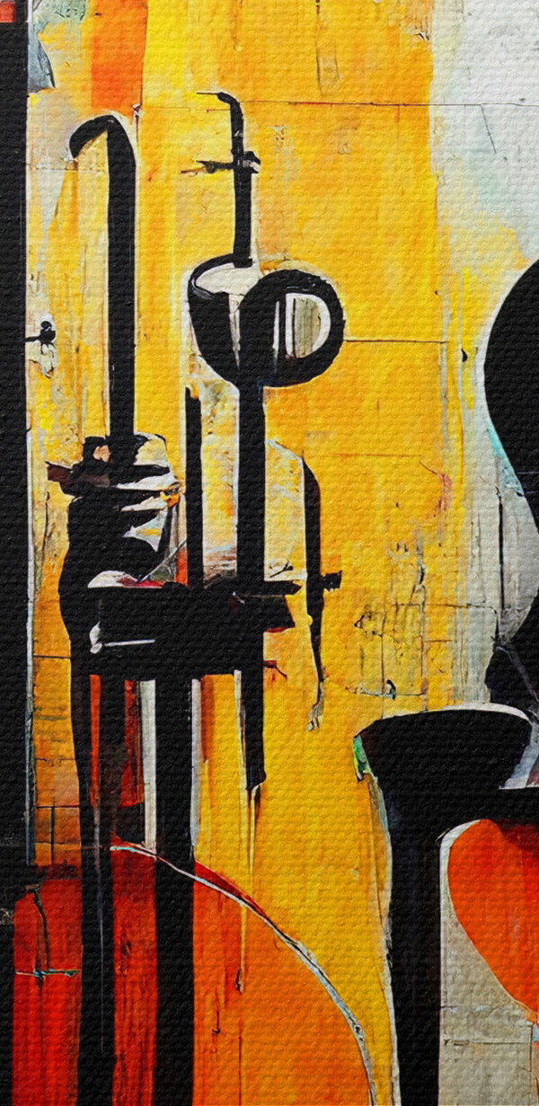 Een schilderij van gitaren en instrumenten Een schilderij van gitaren en instrumenten