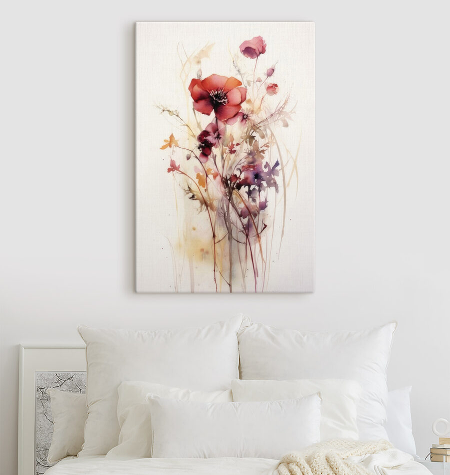 Een schilderij van bloemen op een witte achtergrond Een schilderij van bloemen op een witte achtergrond