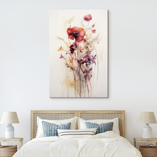 Een schilderij van bloemen op een witte achtergrond Een schilderij van bloemen op een witte achtergrond