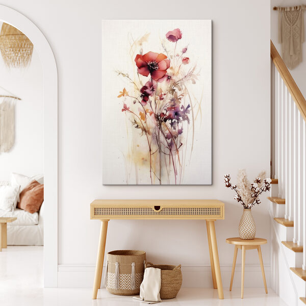 Een schilderij van bloemen op een witte achtergrond Een schilderij van bloemen op een witte achtergrond