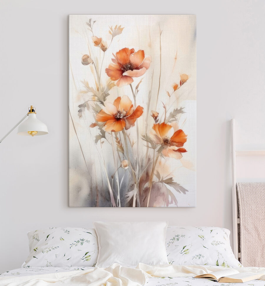 Een schilderij van oranje bloemen