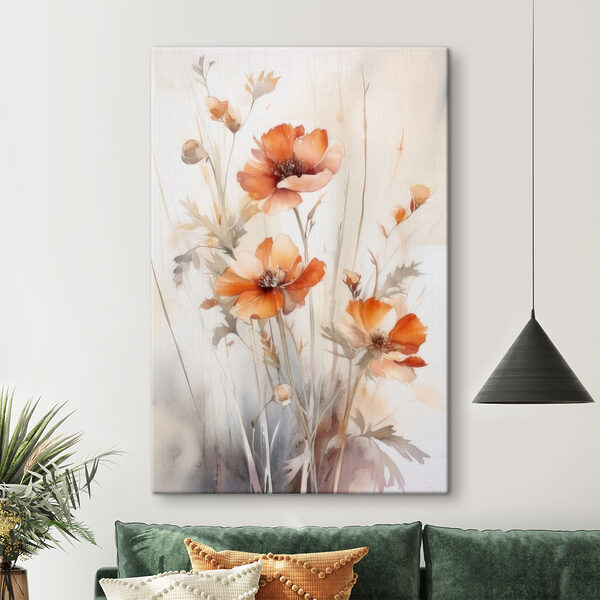 Een schilderij van oranje bloemen Een schilderij van oranje bloemen
