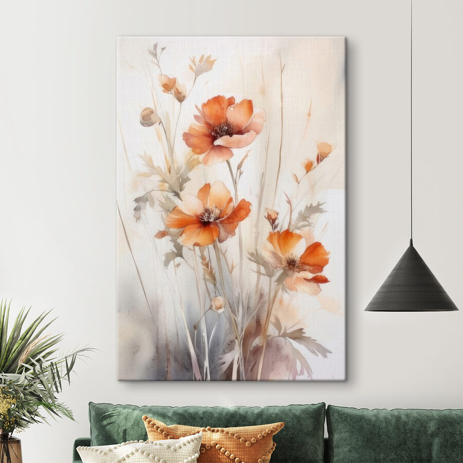 Een schilderij van oranje bloemen