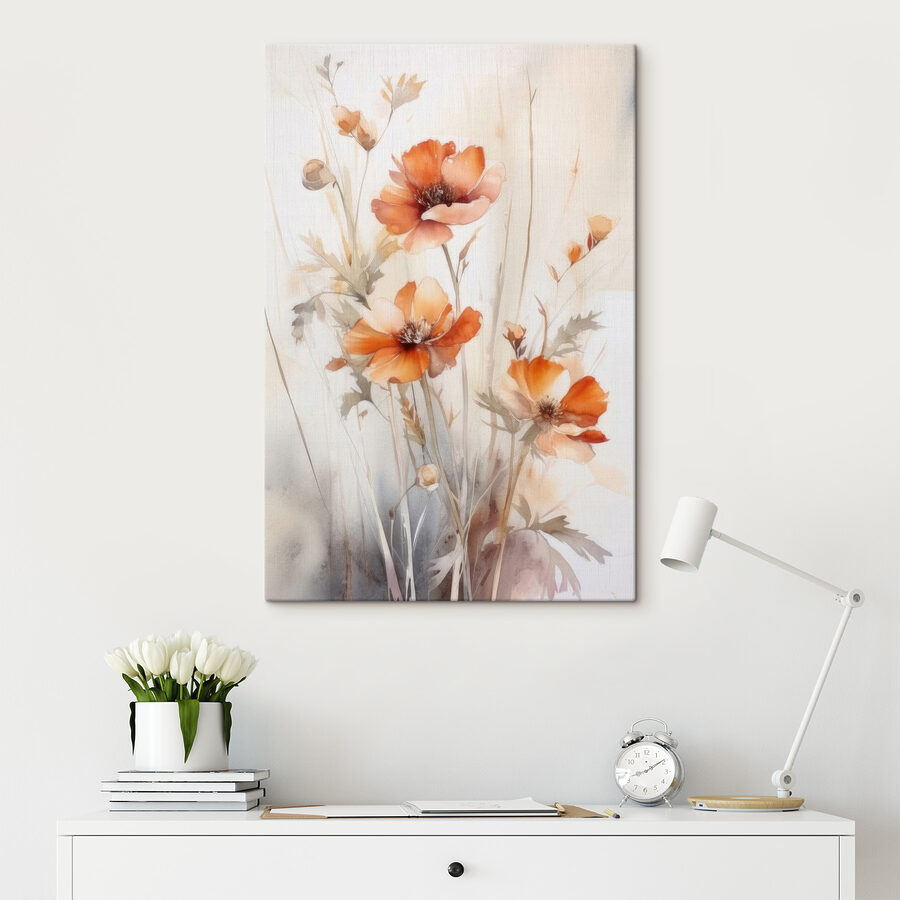 Een schilderij van oranje bloemen