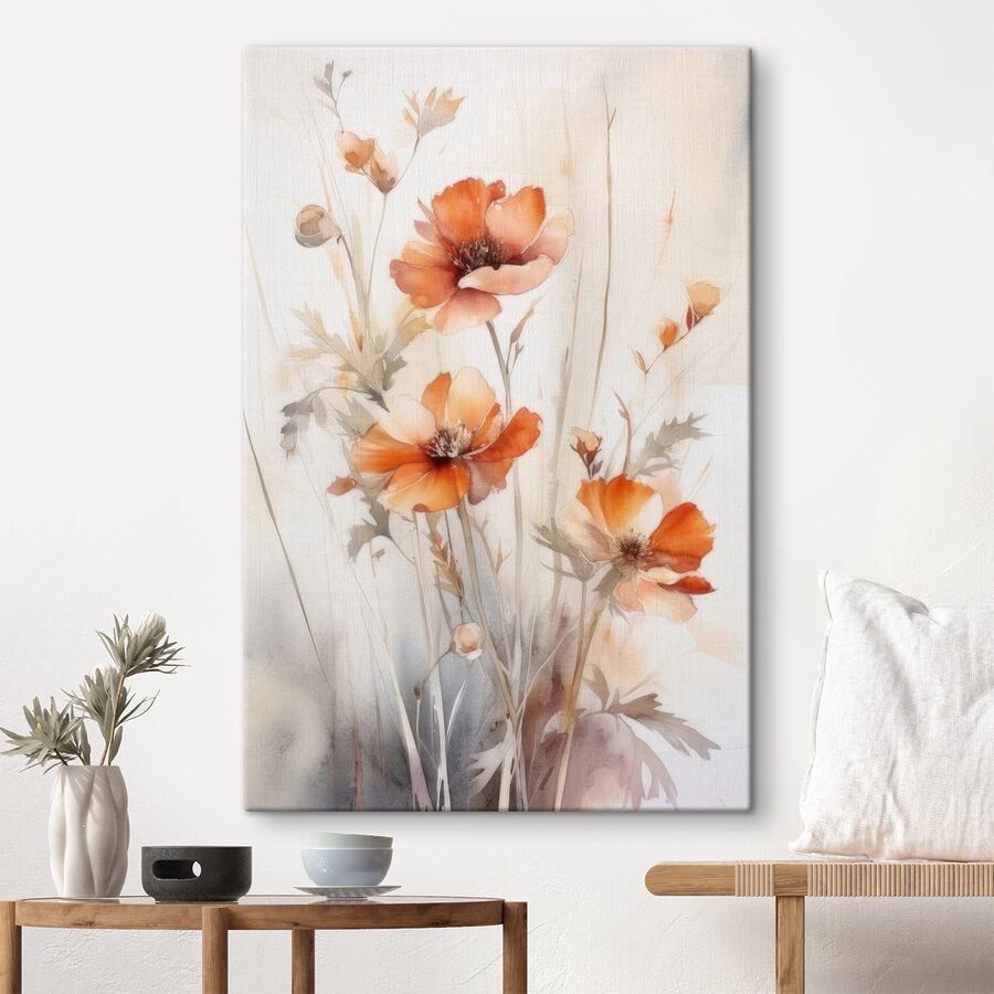 Een schilderij van oranje bloemen