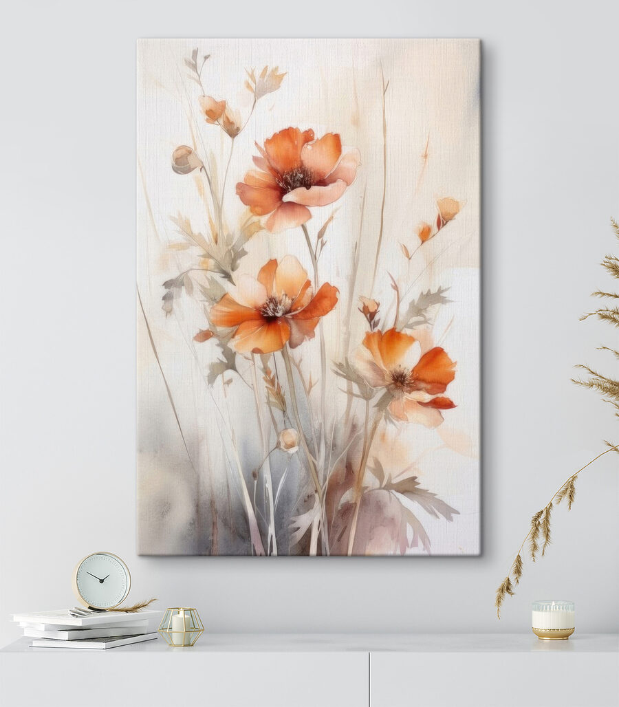 Een schilderij van oranje bloemen