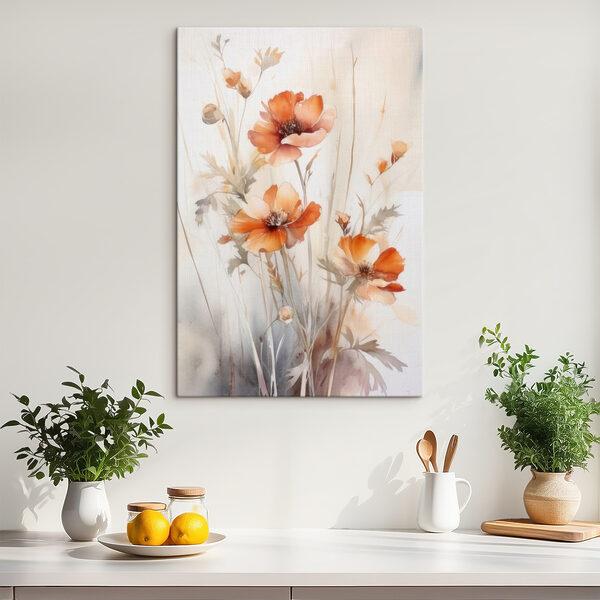 Een schilderij van oranje bloemen Een schilderij van oranje bloemen