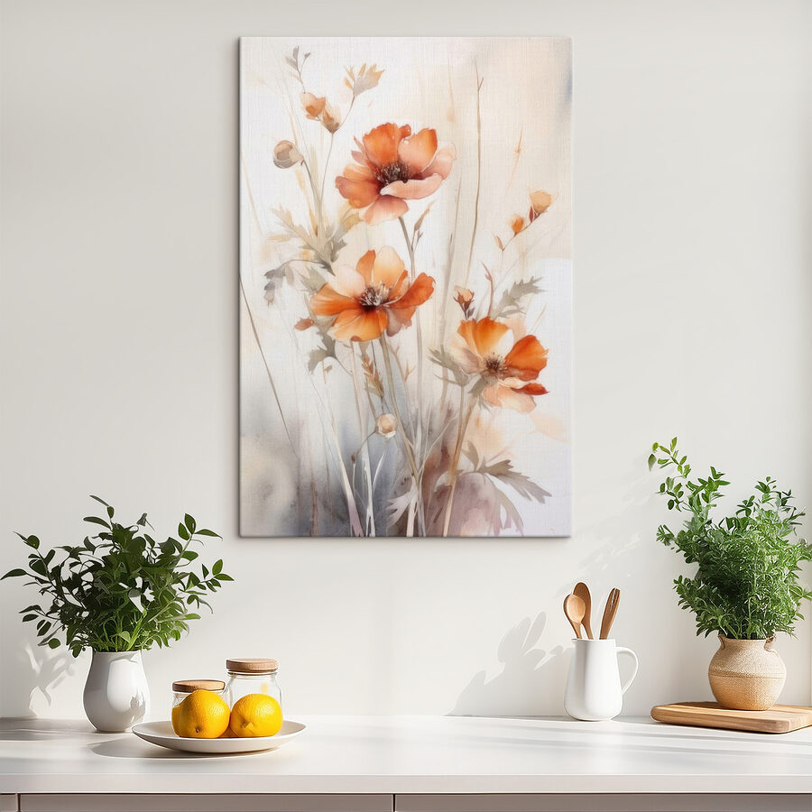 Een schilderij van oranje bloemen