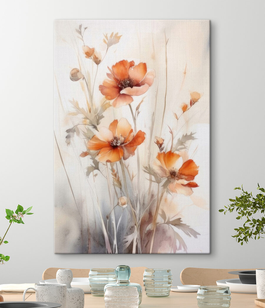 Een schilderij van oranje bloemen