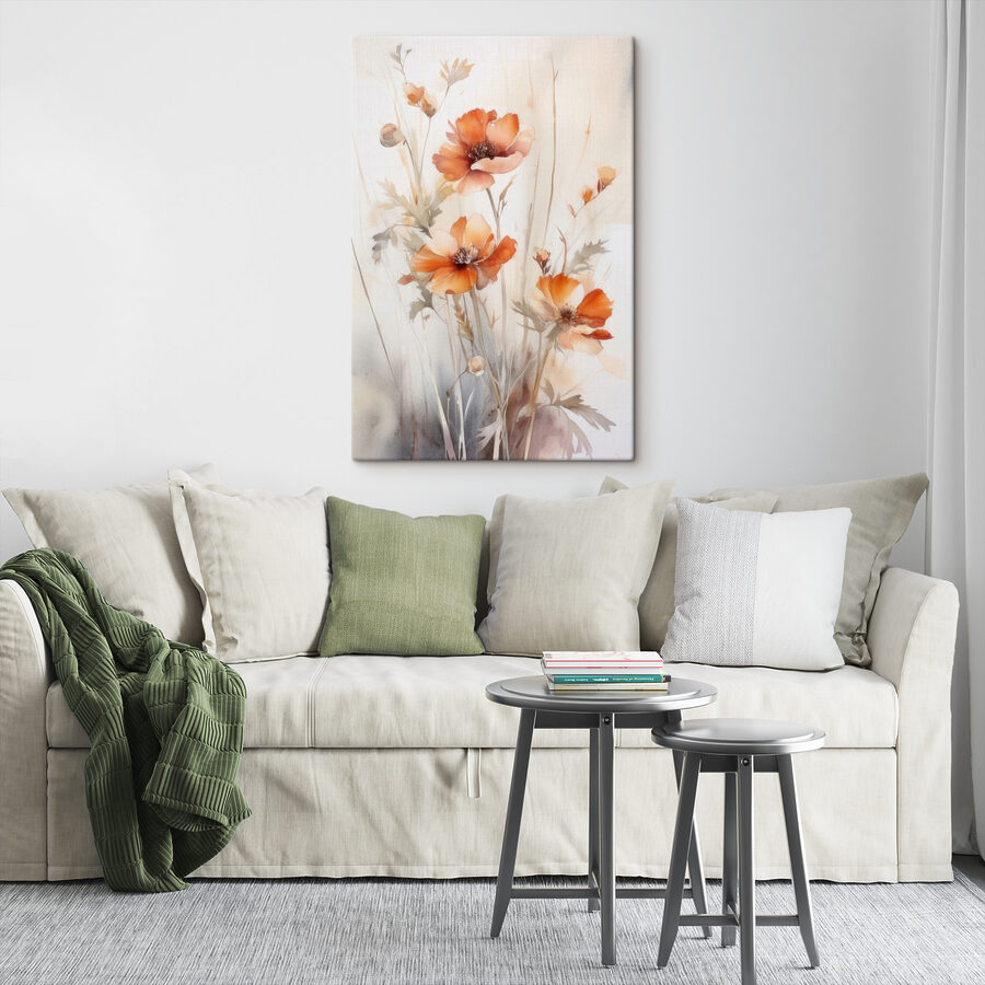 Een schilderij van oranje bloemen