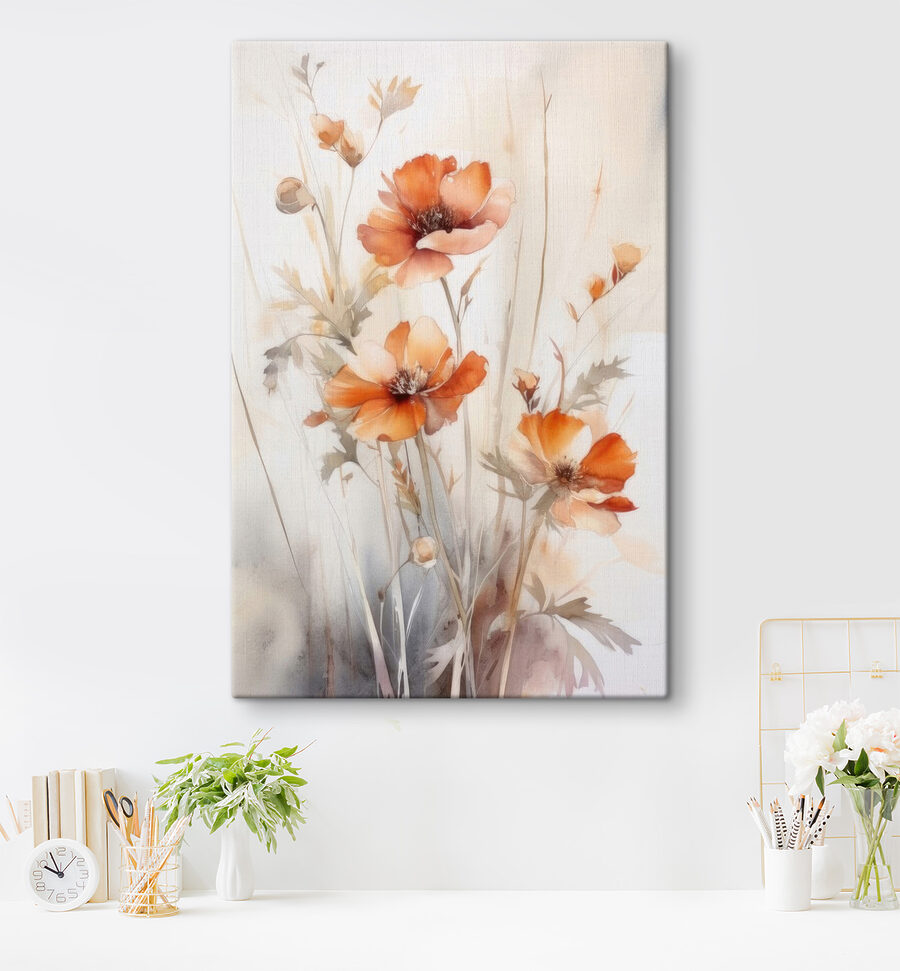 Een schilderij van oranje bloemen