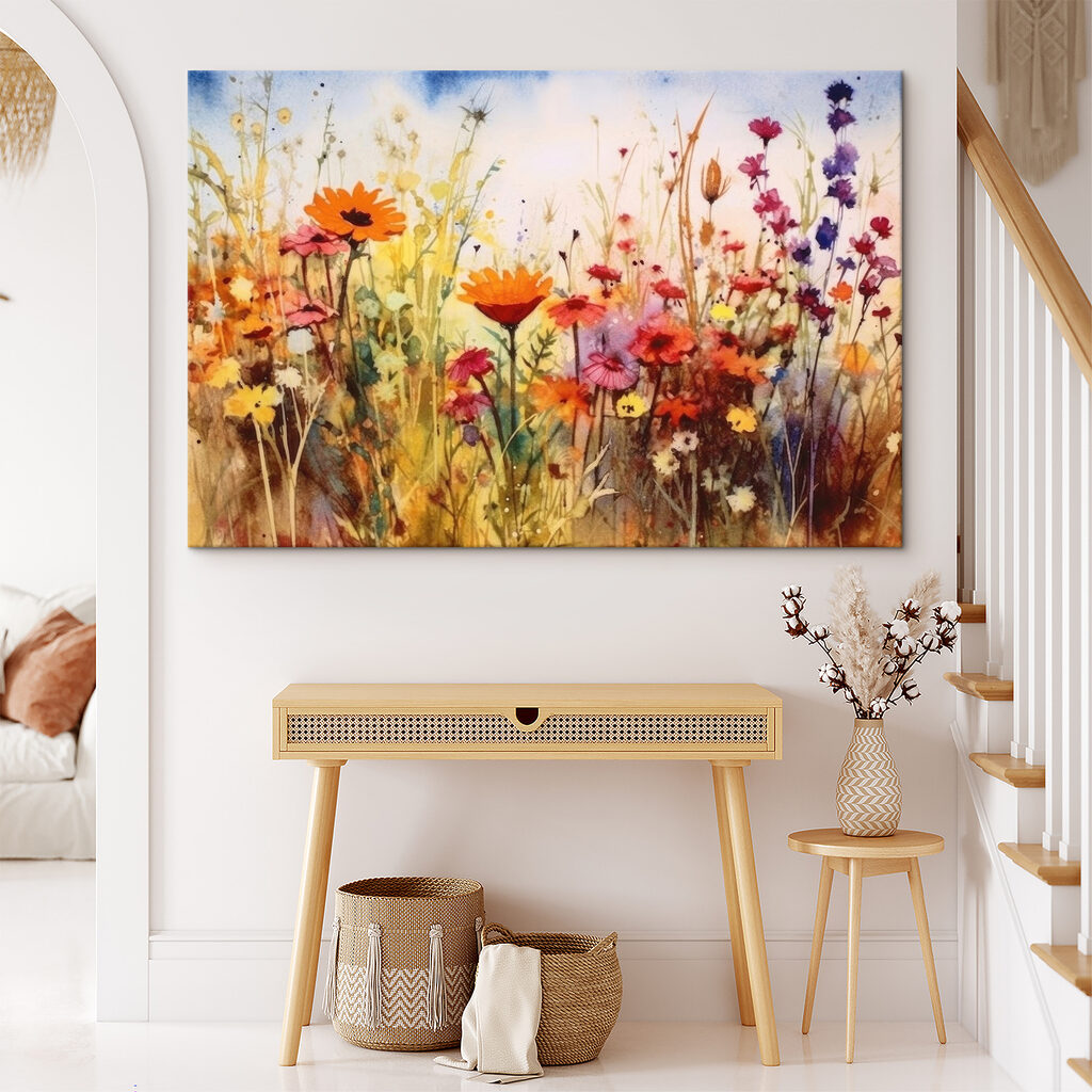 A painting of flowers in a field
