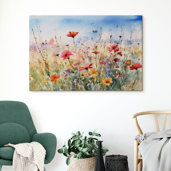 A watercolor painting of flowers and a butterfly A watercolor painting of flowers and a butterfly
