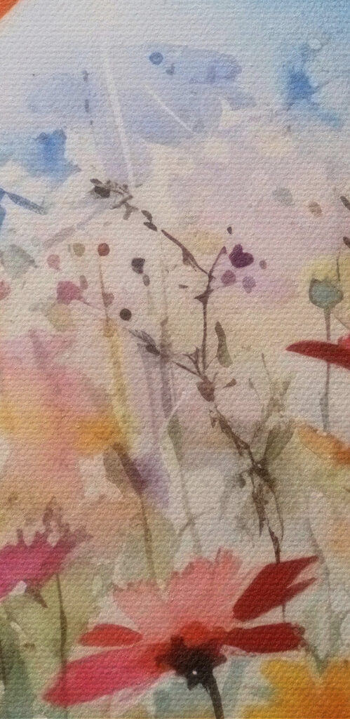 A watercolor painting of flowers and a butterfly