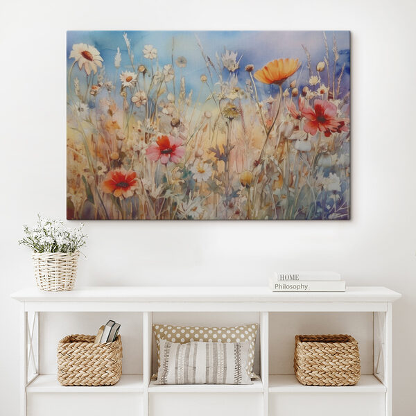 Een schilderij van bloemen en gras Een schilderij van bloemen en gras