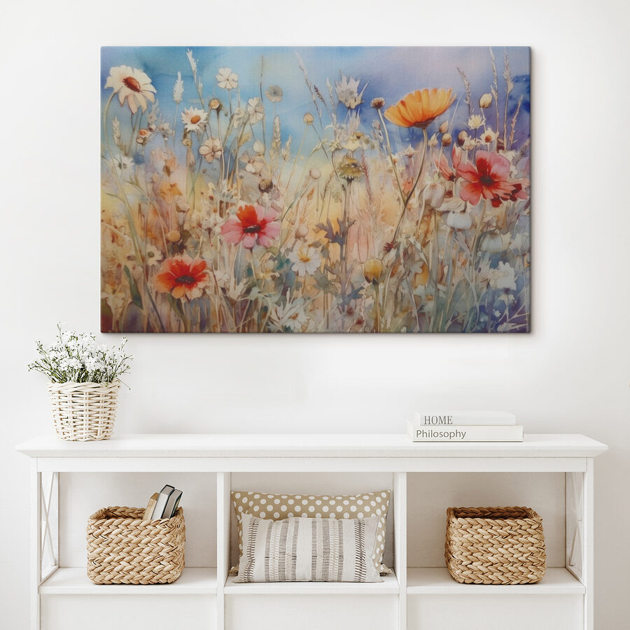 Een schilderij van bloemen en gras Een schilderij van bloemen en gras