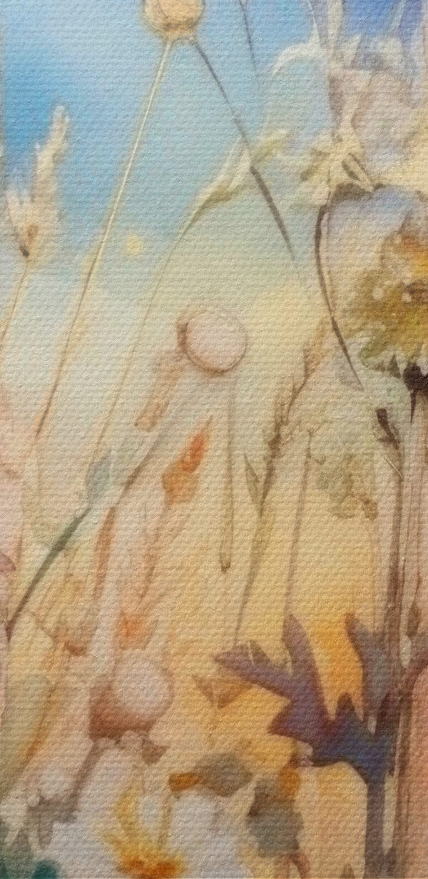 Een schilderij van bloemen en gras Een schilderij van bloemen en gras