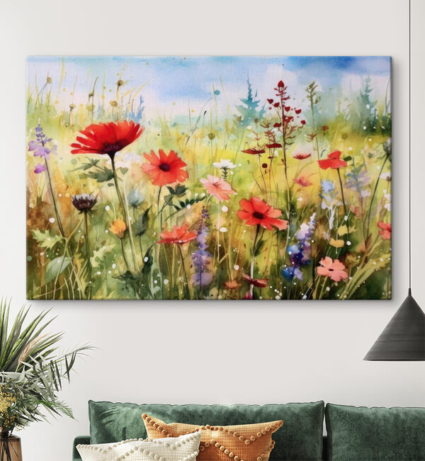 Een schilderij van bloemen in een veld Een schilderij van bloemen in een veld