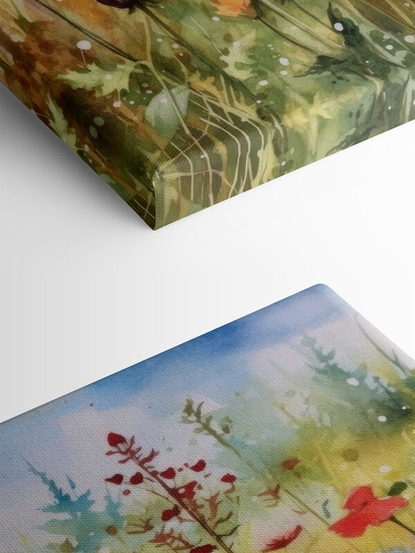 Een schilderij van bloemen in een veld Een schilderij van bloemen in een veld