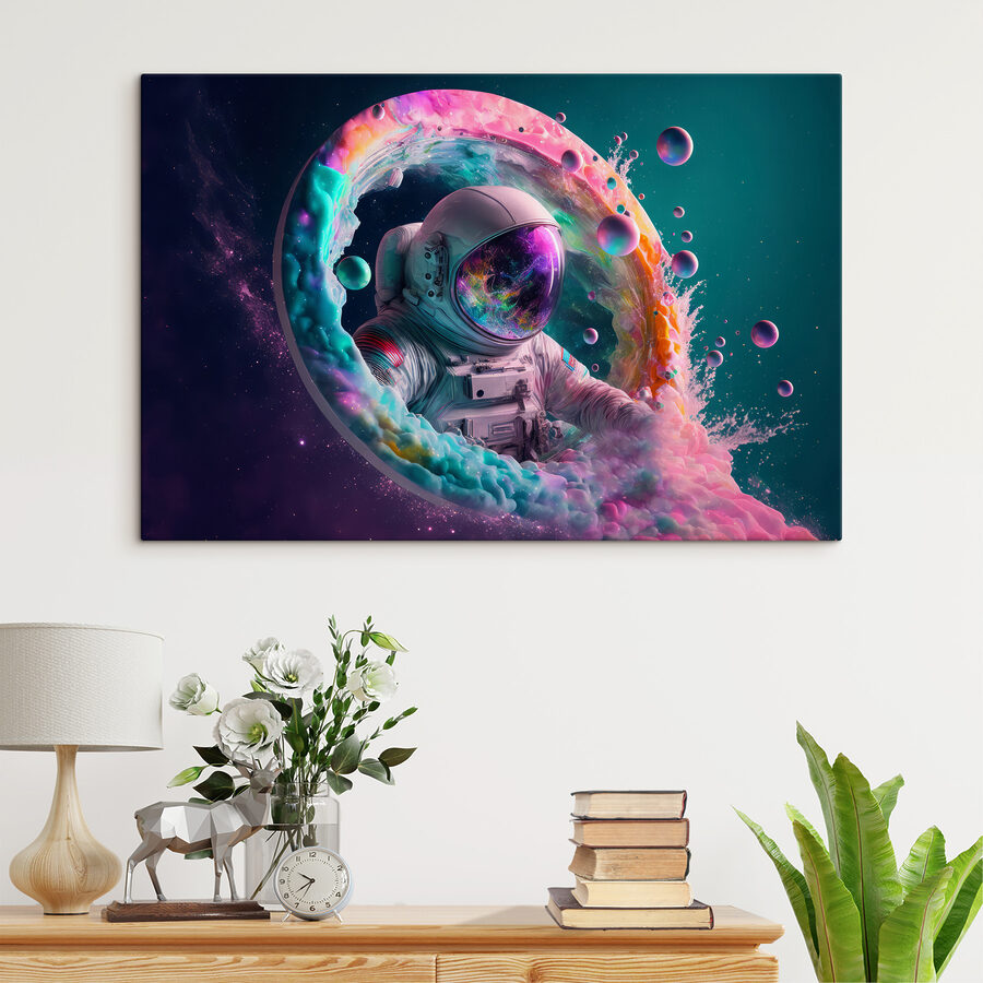 Een astronaut in een kleurrijke cirkel