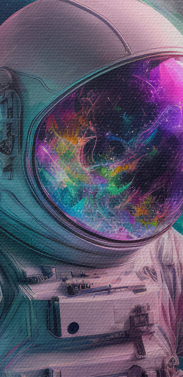 Een astronaut in een kleurrijke cirkel Een astronaut in een kleurrijke cirkel