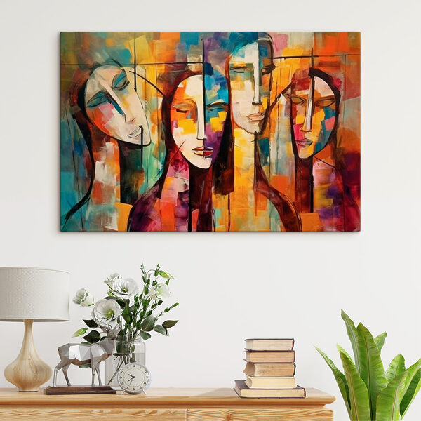 Een schilderij van mensen’s gezichten Een schilderij van mensen’s gezichten