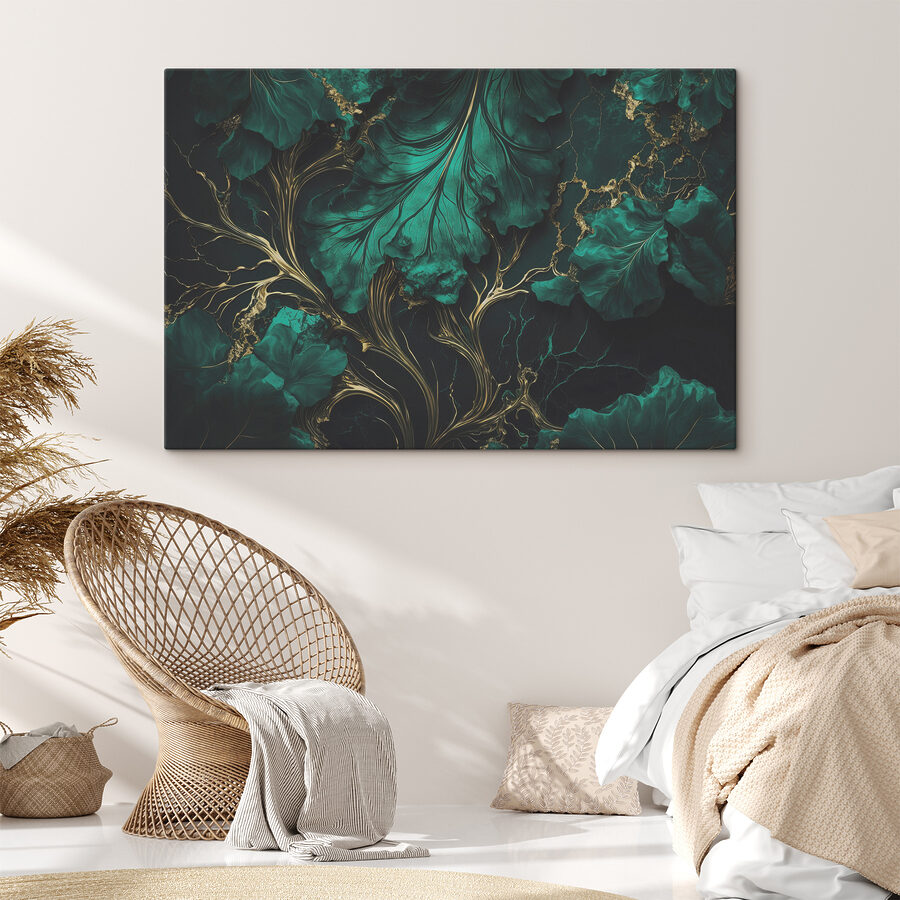 Elegante groenblauwe bladeren met metallic nerven