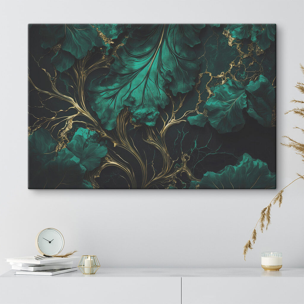 Elegant teal leaves with metallic veins Elegant teal leaves with metallic veins