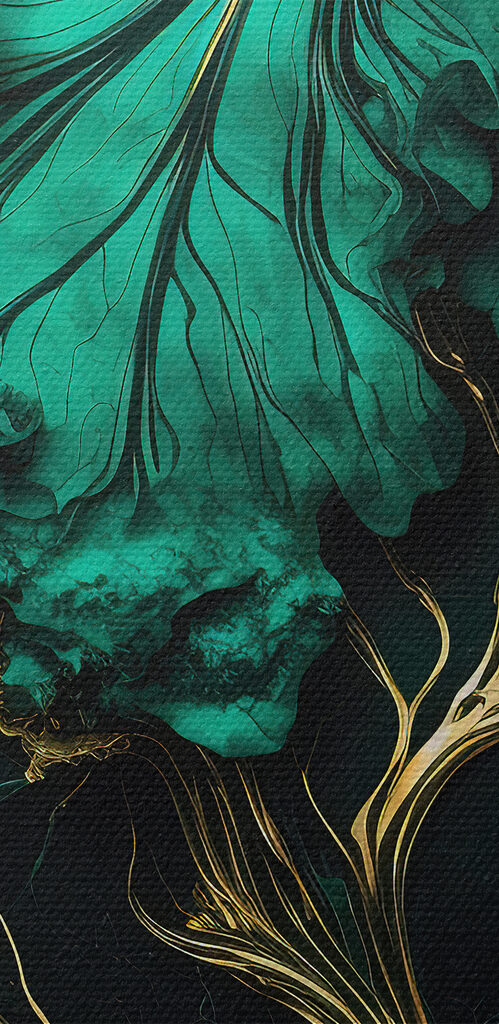 Elegant teal leaves with metallic veins Elegant teal leaves with metallic veins