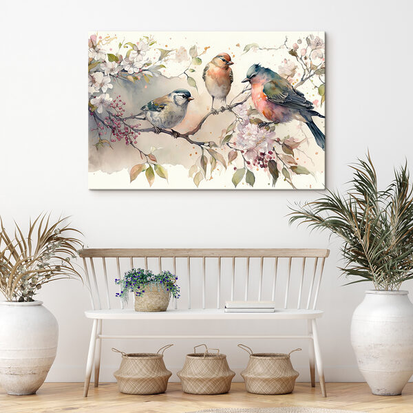 Een groep vogels op een tak Een groep vogels op een tak