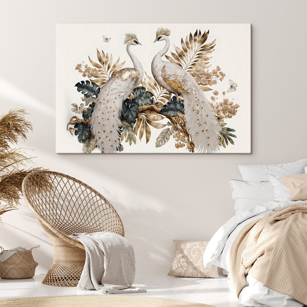 Elegant peacocks amidst serene floral beauty Elegant peacocks amidst serene floral beauty