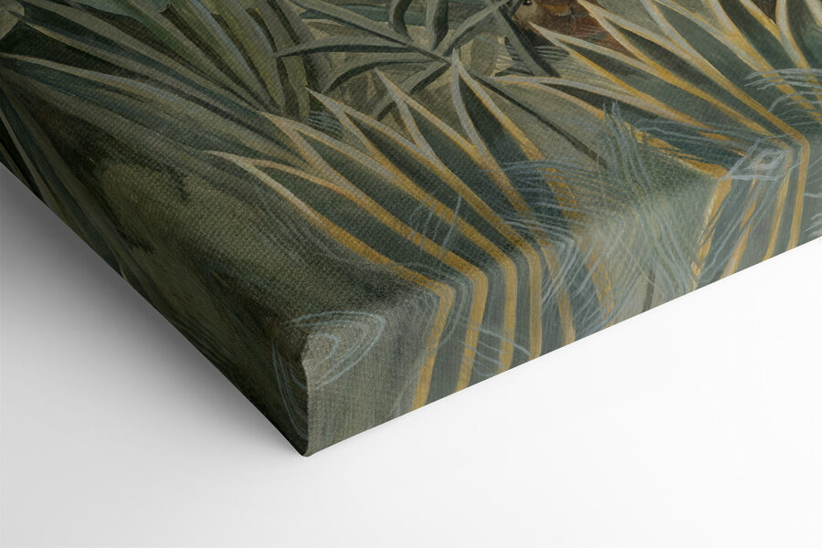 Canvas Schilderijen Een schilderij van een jungle met planten en bloemen - Afbeelding 7