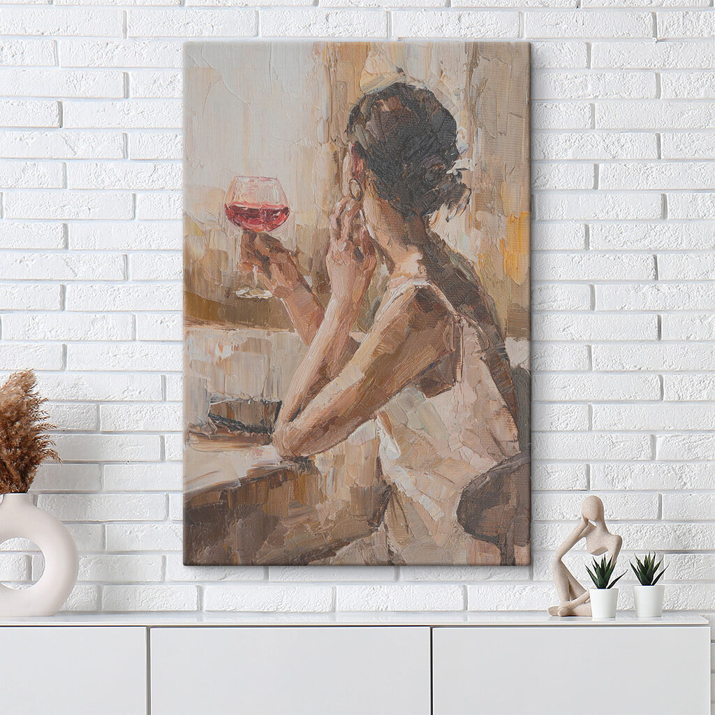 A painting of a woman holding a glass of wine A painting of a woman holding a glass of wine