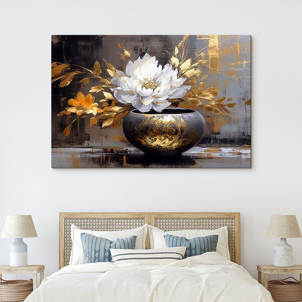 A painting of a flower in a pot A painting of a flower in a pot