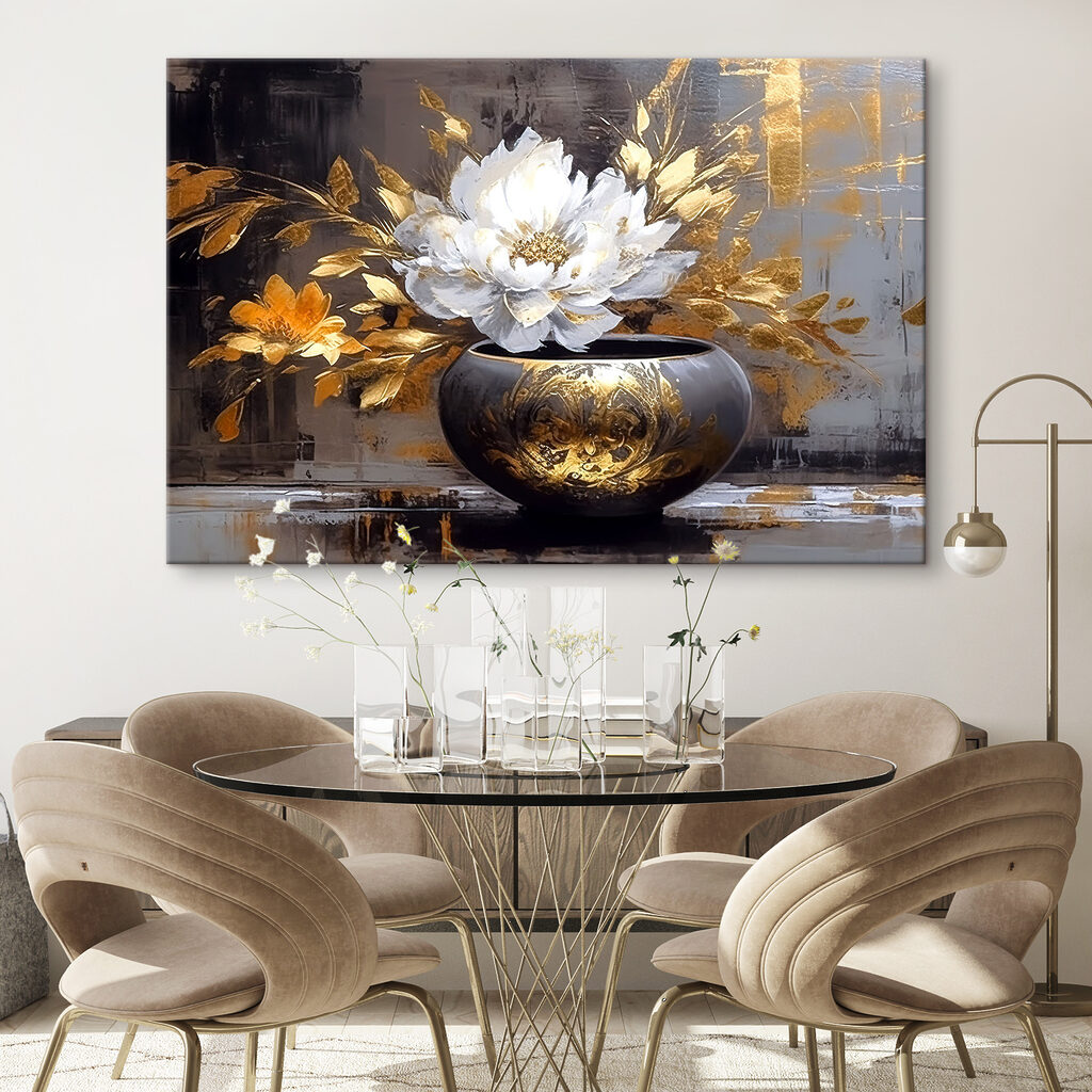 A painting of a flower in a pot A painting of a flower in a pot