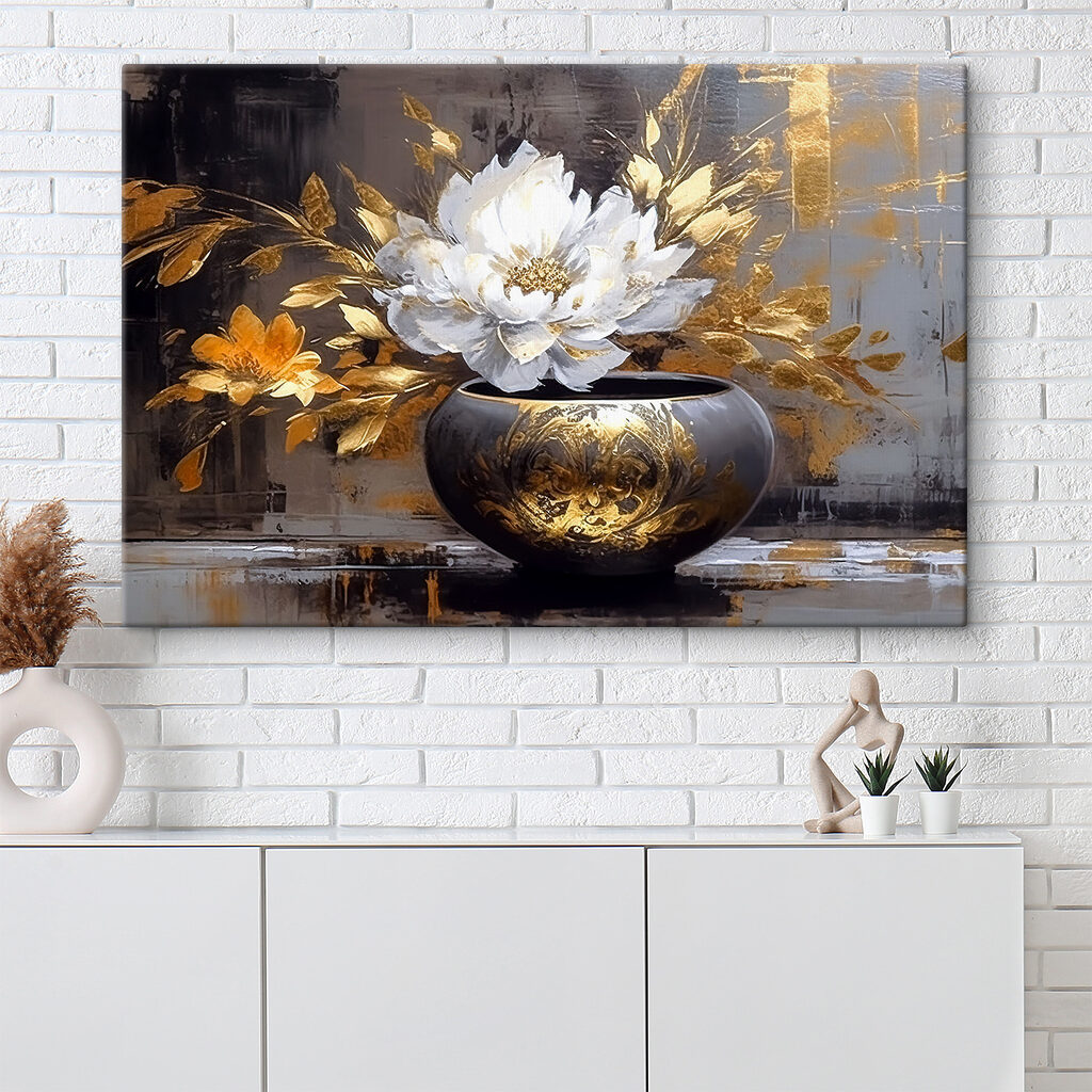 A painting of a flower in a pot A painting of a flower in a pot