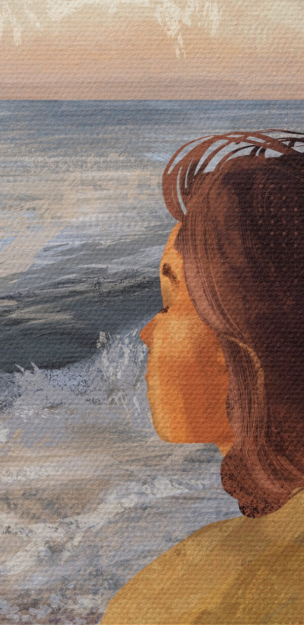 Een vrouw op het strand met uitzicht op de oceaan Een vrouw op het strand met uitzicht op de oceaan
