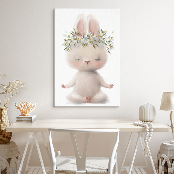 Een cartoon van een konijn met bloemen op zijn hoofd Een cartoon van een konijn met bloemen op zijn hoofd