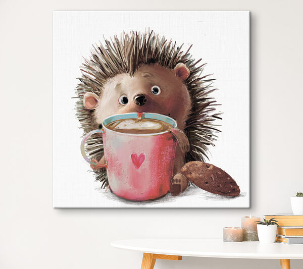 Een egel met een kop koffie Een egel met een kop koffie