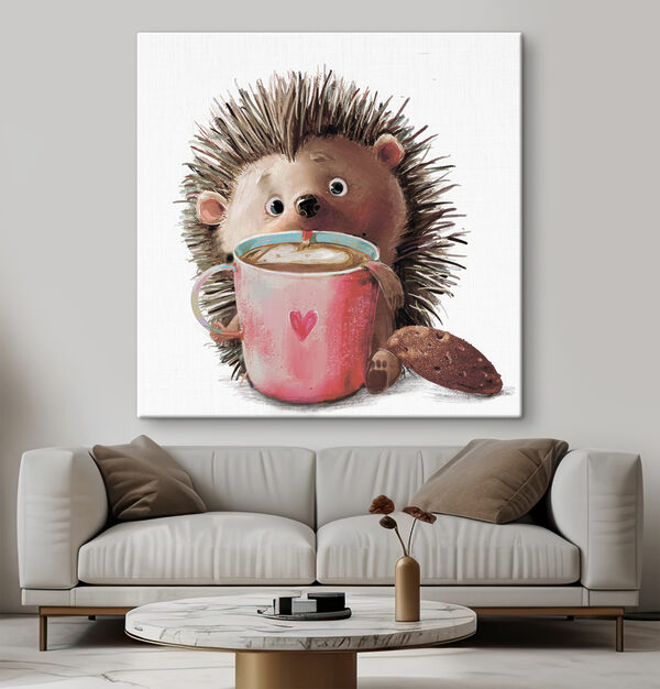 Een egel met een kop koffie Een egel met een kop koffie
