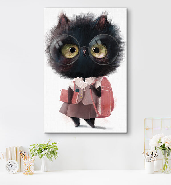 Een kat met een bril en een schooluniform Een kat met een bril en een schooluniform