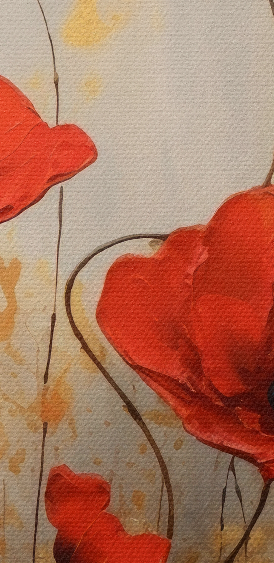 Een schilderij van rode bloemen