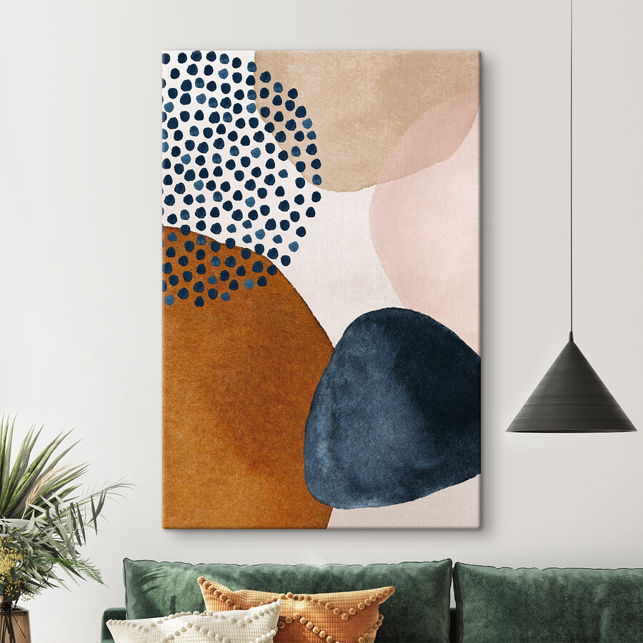Een schilderij van verschillende vormen en kleuren