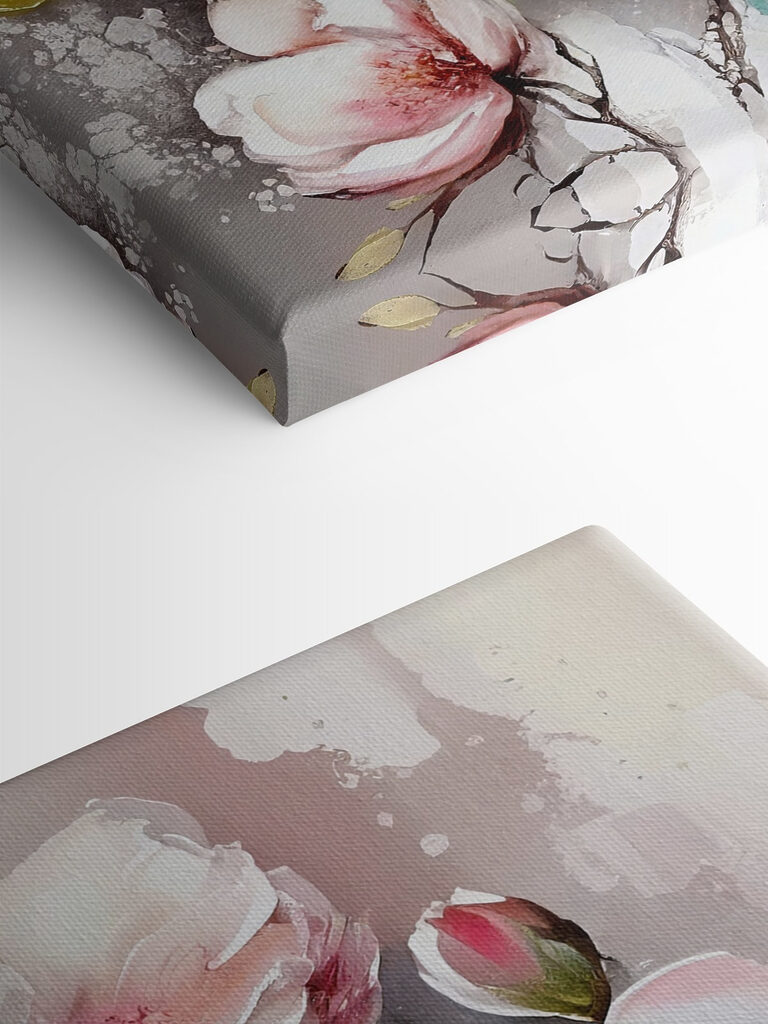 A painting of flowers on a white surface A painting of flowers on a white surface