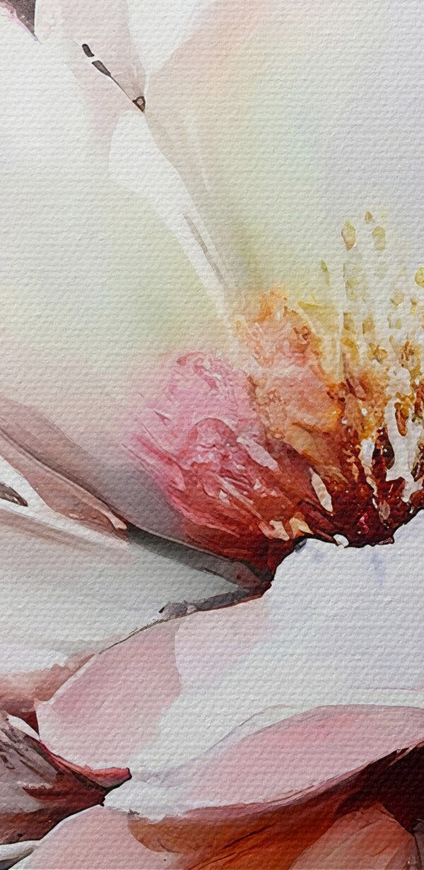 Een schilderij van bloemen op een wit oppervlak Een schilderij van bloemen op een wit oppervlak