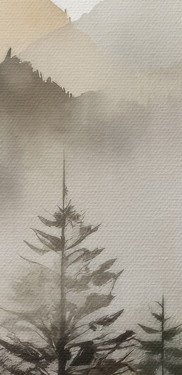 Een mistige bergketen met bomen Een mistige bergketen met bomen