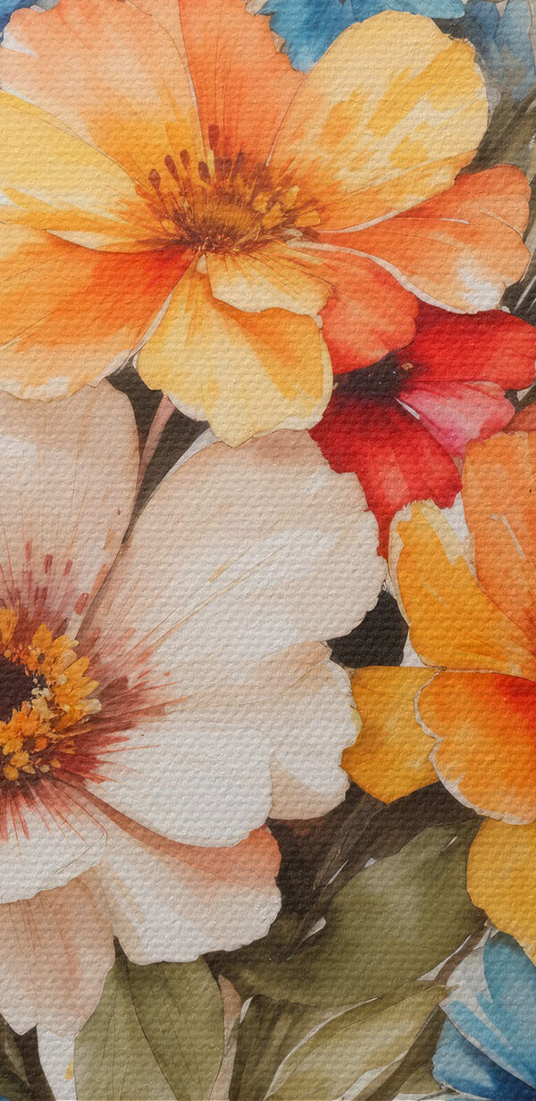 Een schilderij van bloemen op een wit oppervlak Een schilderij van bloemen op een wit oppervlak