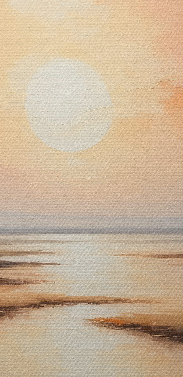 Een schilderij van een zonsondergang boven een moeras Een schilderij van een zonsondergang boven een moeras
