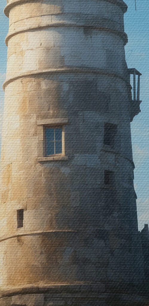 A lighthouse on a rock with Ford Island in the background A lighthouse on a rock with Ford Island in the background